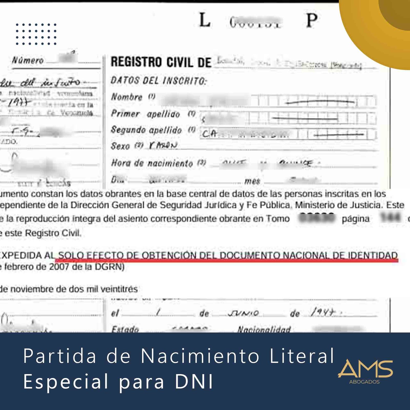 Partida De Nacimiento Literal Especial Para DNI AMS Abogados