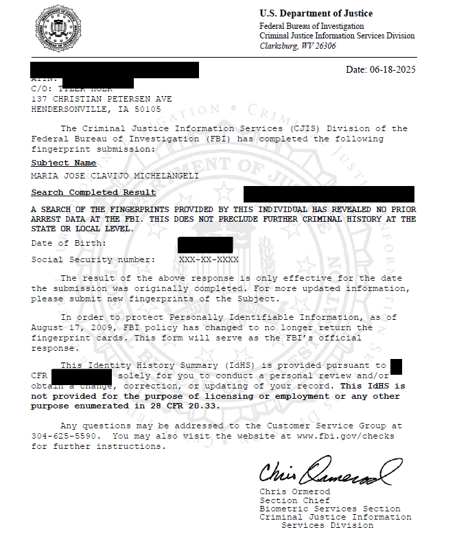 certificado penales estados unidos