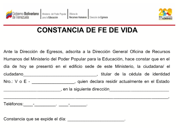 fe de vida venezuela